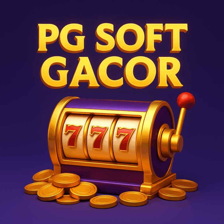 Ilustrasi 3D mesin slot dengan simbol 777 dan tulisan PG Soft Gacor dalam gaya emas elegan