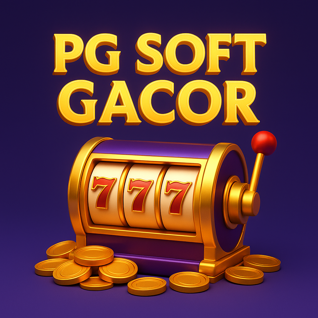 Ilustrasi 3D mesin slot dengan simbol 777 dan tulisan PG Soft Gacor dalam gaya emas elegan